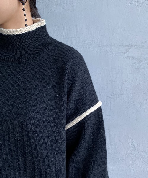 JEANS FACTORY （ジーンズファクトリー）の「[MAISON DE L'ALLURE/メゾンドゥラリュール]  配色パイピング タートルネックニットプルオーバー（ニット/セーター・レディース・オフホワイト/イエロー/ブルー/ブラック・F）」の22枚目の写真