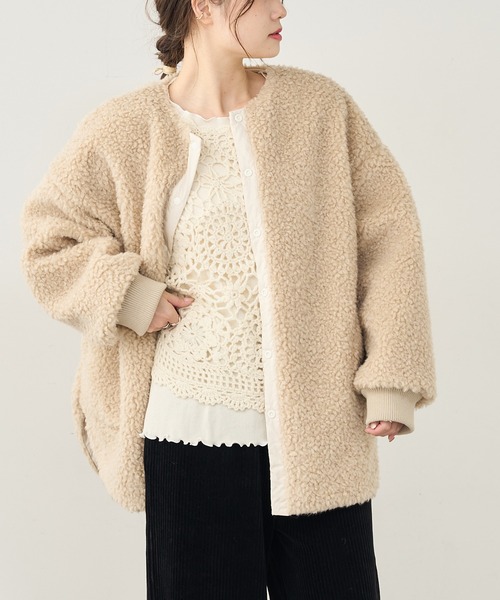 PUAL CE CIN（ピュアルセシン）の「ウールボアリバーシブルジャケット（その他アウター・レディース・モカ/グレー/ベージュ・FREE）」の4枚目の写真