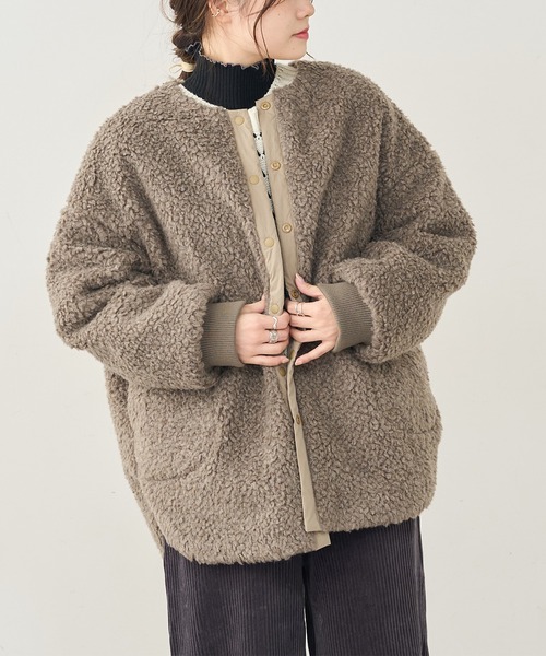PUAL CE CIN（ピュアルセシン）の「ウールボアリバーシブルジャケット（その他アウター・レディース・モカ/グレー/ベージュ・FREE）」の18枚目の写真
