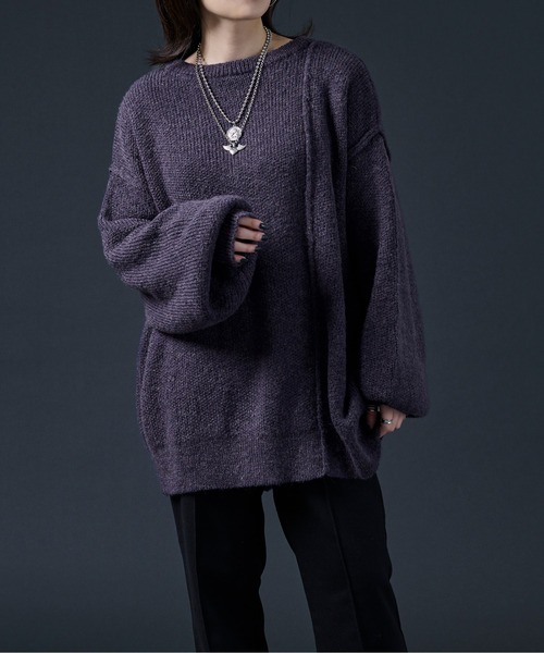 Ellno Loset（エルノロゼット）の「2WAYメランジニット（カーディガン/ボレロ・メンズ・ブラック/ダークパープル/ブルーグレー・FREE）」の3枚目の写真