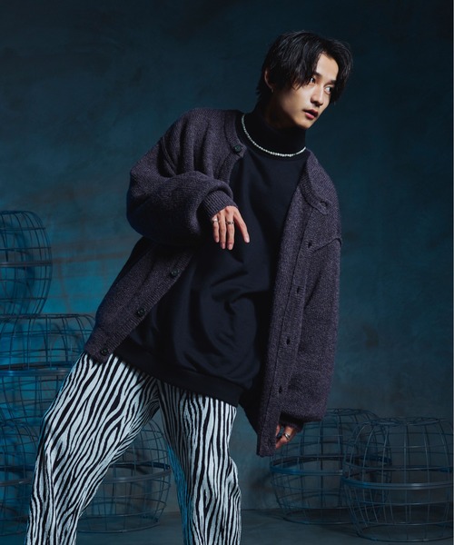 Ellno Loset（エルノロゼット）の「2WAYメランジニット（カーディガン/ボレロ・メンズ・ブラック/ダークパープル/ブルーグレー・FREE）」の4枚目の写真