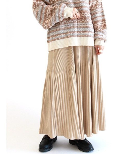ehka sopo（エヘカソポ）の「フェイクスエードプリーツスカート（スカート・レディース・ベージュ/グリーン/チャコール・ﾌﾘ-）」の3枚目の写真
