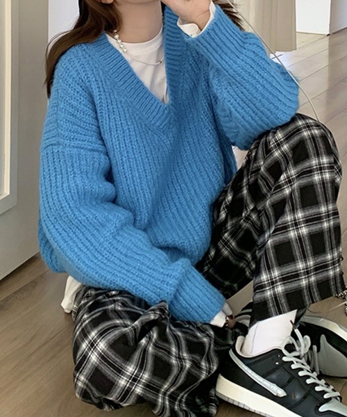 leune(ルネ)の「【leune】Vネックルーズニット(ニット/セーター・レディース・ピンク/ブルー・FREE)」の7枚目の写真