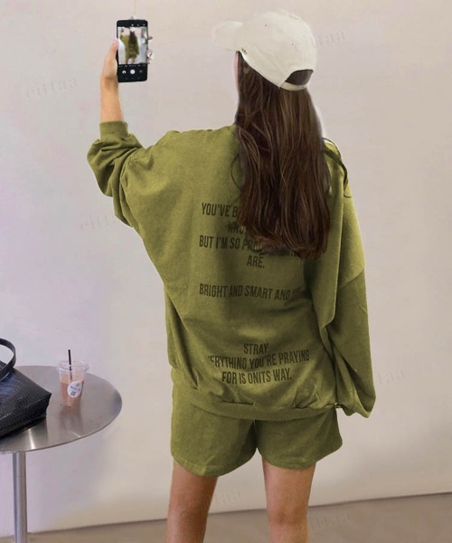 Dalfwin(ダールフィン)の「2022AW スウェット 秋冬 韓国スウェット 上下セットアップ 英字バックロゴスウェット トレーナー ルームウェア ハーフパンツ レディース(ルームウェア/パジャマ・レディース・ホワイト系その他/グリーン系その他/チャコールグレー/ブラウン系その他・FREE)」の22枚目の写真