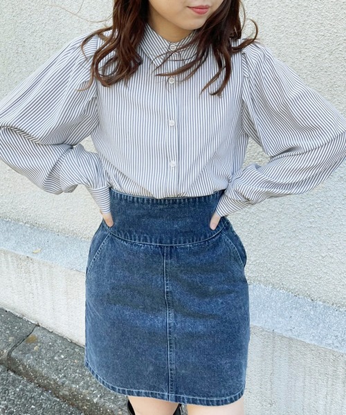 OLIVE des OLIVE（オリーブデオリーブ）の「ダブルフロント袖ボリュームシャツ（シャツ/ブラウス・レディース・ネイビー/オフホワイト/ピンク/ブラック・FREE）」の3枚目の写真