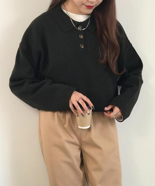 INGNI（イング）の「ショートポロニット（ニット/セーター・レディース・ブラック/レッド/オレンジ/アイボリー・M）」の3枚目の写真