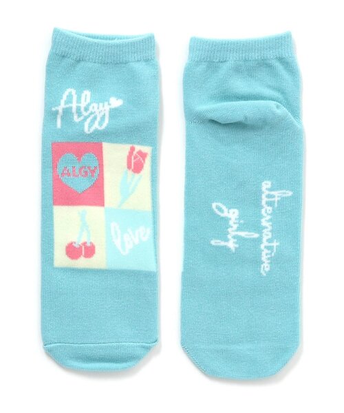 algy(アルジー)の「モチーフボックスショートソックス(ソックス/靴下・キッズ・ラベンダー/ミント/ブラック・21/24)」の1枚目の写真