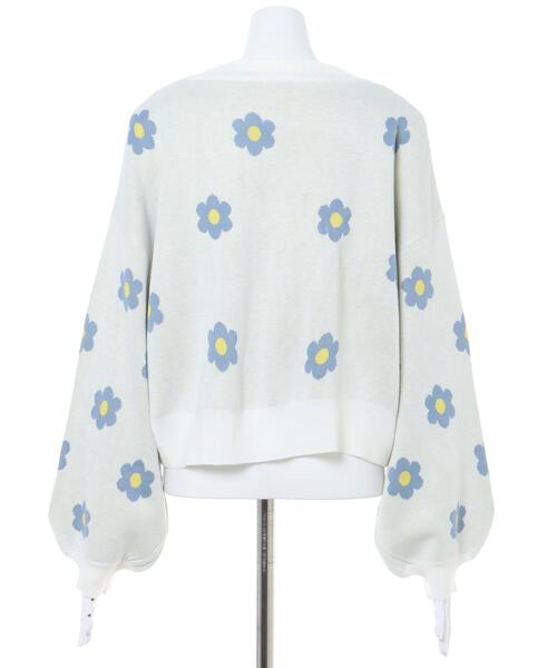 INGNI（イング）の「配色デイジー柄Vネックニットカーディガン（カーディガン/ボレロ・レディース・ライトグリーン/ブラック×ブラック/ホワイト系5・M）」の6枚目の写真