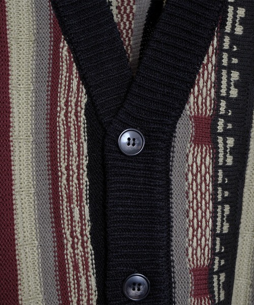 Confirm(コンファーム)の「ヴィンテージライク レトロジャガードストライプ柄 ビッグシルエット 3Dニットカーディガン 【Confirm】(カーディガン/ボレロ・メンズ・ブラック/ベージュ/ワイン/アイボリー/ブラック系その他/ホワイト系その他/ブルー系その他・M/L)」の13枚目の写真