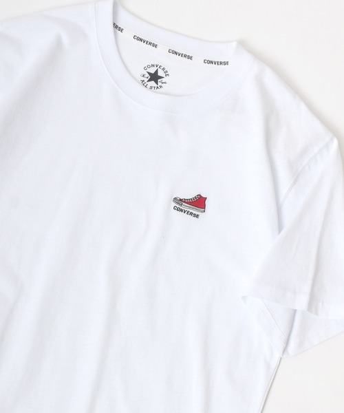 CONVERSE（コンバース）の「CONVERSE/コンバース オールスター スニーカー ロゴ ワンポイント刺繍 半袖Tシャツ/リンガーT/クレイジー ラグランT/レディース メンズ（Tシャツ/カットソー・メンズ・ベージュ/ブラック系その他2/ブルーグリーン/ブルー系その他3/ホワイト/ブラック系その他/ホワイト系その他2/ブラック/ブルー系その他4/ベージュ系その他/ホワイト系その他3/グリーン系その他/ブルー系その他/グリーン系その他2/ブルー系その他2/ブラック系その他3/ベージュ系その他2/ホワイト系その他・M/L/LL）」の2枚目の写真