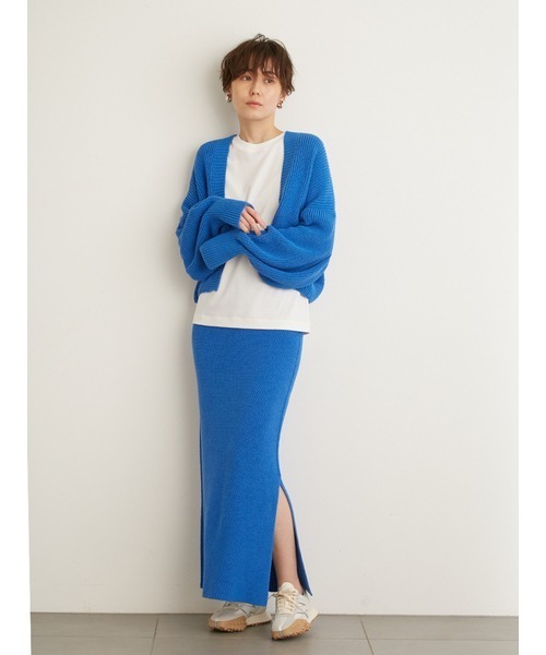 emmi（エミ）の「【emmi atelier】ローゲージリネン混スカート（スカート・レディース・ブラック/オフホワイト/ブルー・FREE）」の10枚目の写真