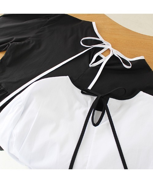 MODE ROBE(モードローブ)の「バックリボンギャザートップス(シャツ/ブラウス・レディース・ホワイト/ブラック・FREE)」の6枚目の写真