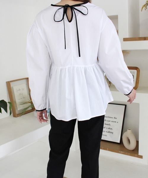 MODE ROBE(モードローブ)の「バックリボンギャザートップス(シャツ/ブラウス・レディース・ホワイト/ブラック・FREE)」の10枚目の写真