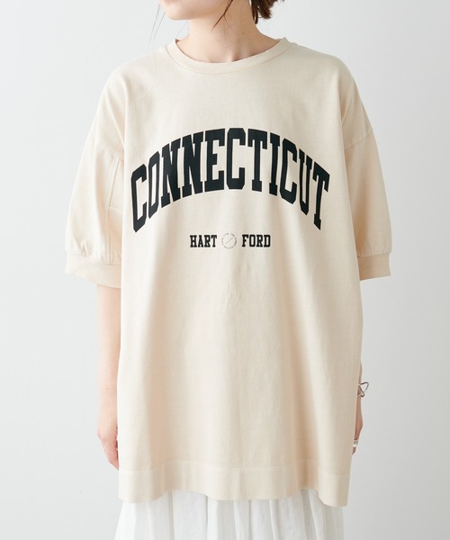 PUAL CE CIN（ピュアルセシン）の「ピグメントロゴプリントTシャツ（Tシャツ/カットソー・レディース・ブルー/アイボリー/グレイッシュベージュ・FREE）」の13枚目の写真