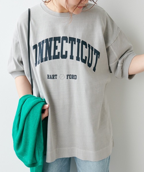 PUAL CE CIN（ピュアルセシン）の「ピグメントロゴプリントTシャツ（Tシャツ/カットソー・レディース・ブルー/アイボリー/グレイッシュベージュ・FREE）」の7枚目の写真