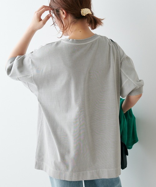 PUAL CE CIN（ピュアルセシン）の「ピグメントロゴプリントTシャツ（Tシャツ/カットソー・レディース・ブルー/アイボリー/グレイッシュベージュ・FREE）」の8枚目の写真