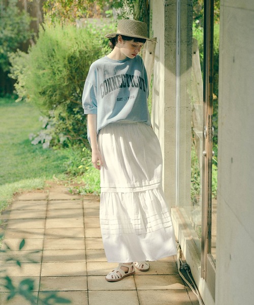 PUAL CE CIN（ピュアルセシン）の「ピグメントロゴプリントTシャツ（Tシャツ/カットソー・レディース・ブルー/アイボリー/グレイッシュベージュ・FREE）」の11枚目の写真