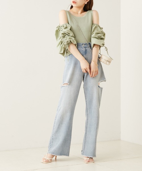 【新品、タグ付】Apuweiser-riche ドロストスリーブドッキングニット apuweiser-riche】ドロストスリーブドッキング ニットピンク