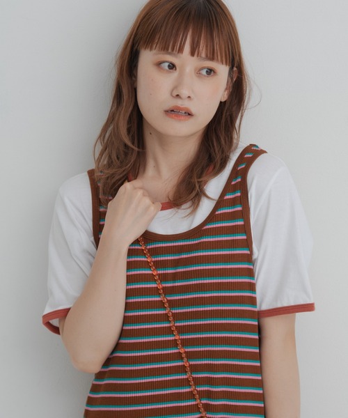 MERLOT(メルロー)の「NICEリンガーT(Tシャツ/カットソー・レディース・ホワイト/ブルー/イエロー・FREE)」の1枚目の写真