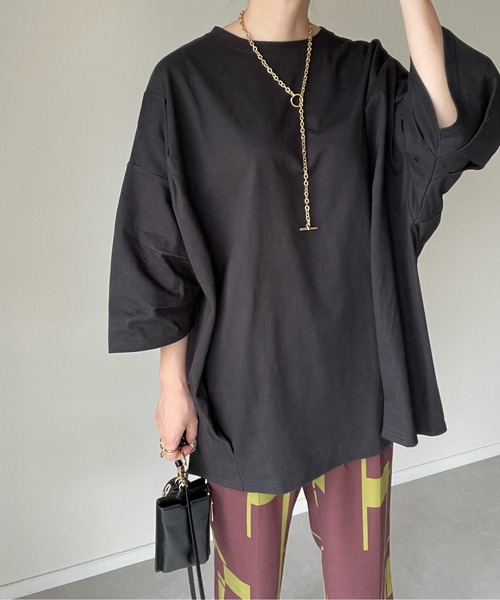 y/m by misato（イムバイミサト）の「タックオーバートップス（Tシャツ/カットソー・レディース・ホワイト/ブラック・FREE）」の9枚目の写真