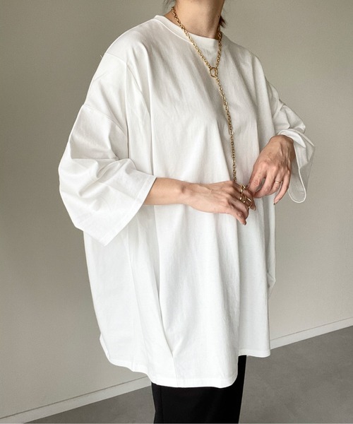 y/m by misato（イムバイミサト）の「タックオーバートップス（Tシャツ/カットソー・レディース・ホワイト/ブラック・FREE）」の10枚目の写真