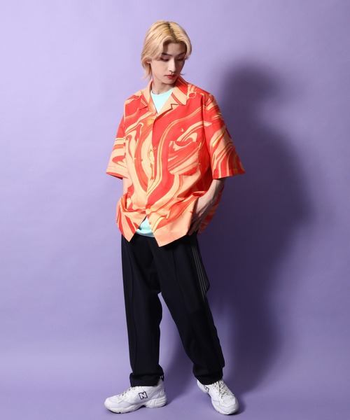 re_k by JUNRED（レクバイジュンレッド）の「re_k by JUNRED / オーバーシルエットマーブルハーフスリーブシャツ（シャツ/ブラウス・メンズ・ブラック/オレンジ・S/M/L）」の15枚目の写真