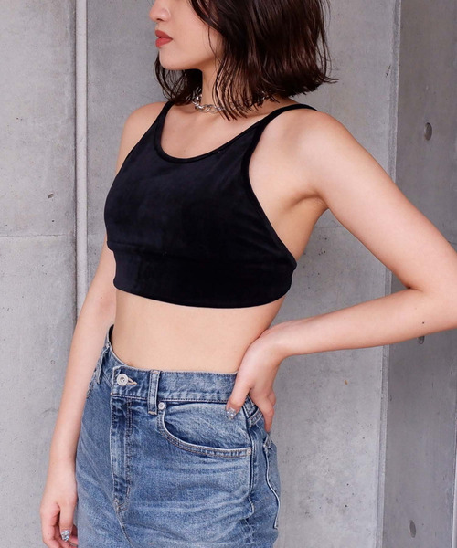 SPIRALGIRL(スパイラルガール)の「バックオープンパット付きベロアビスチェ(キャミソール・レディース・ブラック/ブルー/キャメル・FREE)」の4枚目の写真