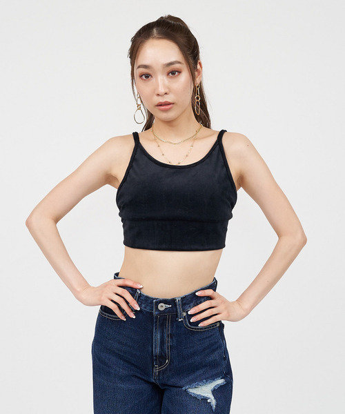 SPIRALGIRL(スパイラルガール)の「バックオープンパット付きベロアビスチェ(キャミソール・レディース・ブラック/ブルー/キャメル・FREE)」の6枚目の写真