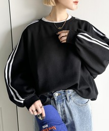 《JaVa ジャバコラボ》レトロ×スポーツMIX。袖ダブルライン裏起毛スウェットプルオーバー