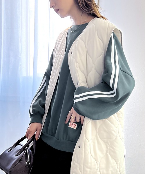 Java(ジャバ)の「《JaVa ジャバコラボ》レトロ×スポーツMIX。袖ダブルライン裏起毛スウェットプルオーバー(スウェット・レディース・ブラック/パープル/ミント/ブルー系その他/グレイッシュベージュ・SMALL/MEDIUM/LARGE/X-LARGE)」の7枚目の写真