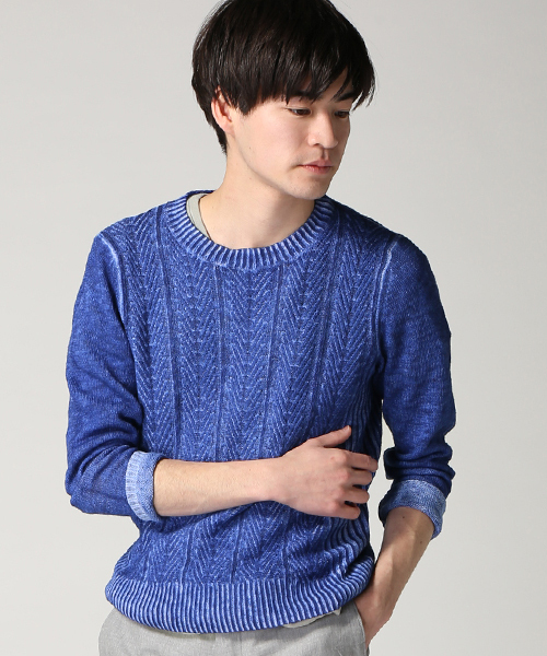 JOURNAL STANDARD（ジャーナルスタンダード）の「C/L ケーブルプリントクルーネックニット #（ニット/セーター・メンズ・ネイビー/ブルー系その他/グレー・MEDIUM/LARGE）」の3枚目の写真