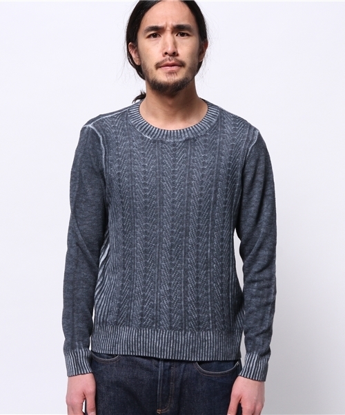 JOURNAL STANDARD（ジャーナルスタンダード）の「C/L ケーブルプリントクルーネックニット #（ニット/セーター・メンズ・ネイビー/ブルー系その他/グレー・MEDIUM/LARGE）」の4枚目の写真