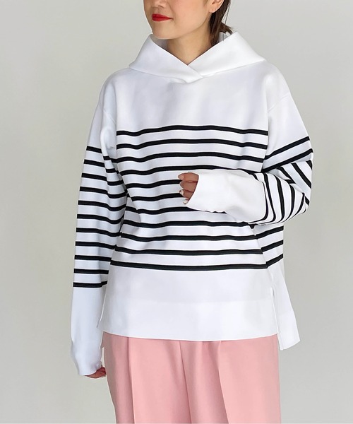 PICCIN（ピッチン）の「ミラノリブフーディーニット（ニット/セーター・レディース・ベージュ/ホワイト系/ブラック・M）」の4枚目の写真