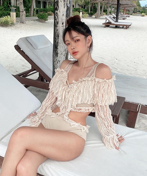 Jasmine Grandiflorum(ジャスミングランディフローラム)の「【Jasmine】長袖フリルスイムウェア (SS)(水着・レディース・ブラック/ベージュ・LARGE/MEDIUM/X-LARGE)」の11枚目の写真