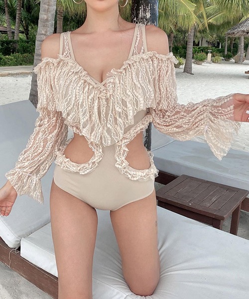 Jasmine Grandiflorum(ジャスミングランディフローラム)の「【Jasmine】長袖フリルスイムウェア (SS)(水着・レディース・ブラック/ベージュ・LARGE/MEDIUM/X-LARGE)」の13枚目の写真