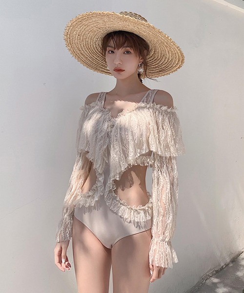 Jasmine Grandiflorum(ジャスミングランディフローラム)の「【Jasmine】長袖フリルスイムウェア (SS)(水着・レディース・ブラック/ベージュ・LARGE/MEDIUM/X-LARGE)」の14枚目の写真