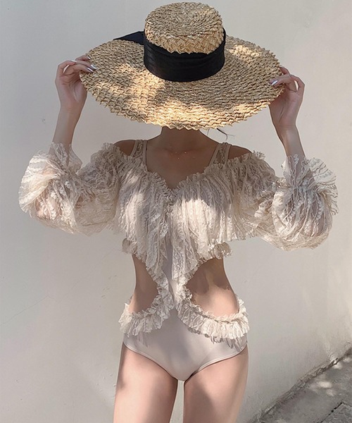 Jasmine Grandiflorum(ジャスミングランディフローラム)の「【Jasmine】長袖フリルスイムウェア (SS)(水着・レディース・ブラック/ベージュ・LARGE/MEDIUM/X-LARGE)」の9枚目の写真