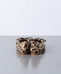 『美品』ピッピシック　バレエシューズ　フラット　パンプス　リボン　レオパード レディースシューズ バレエシューズ レオパード ヒョウ柄 リボン