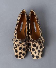 『美品』ピッピシック　バレエシューズ　フラット　パンプス　リボン　レオパード レディースシューズ バレエシューズ レオパード ヒョウ柄 リボン