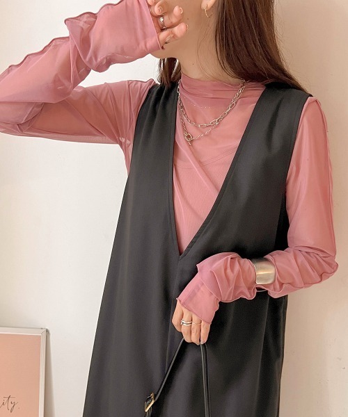 Bab(バブ)の「ベーシックシアートップス(Tシャツ/カットソー・レディース・ブラック/オリーブ/アイボリー/ピンク/パープル/モカ・FREE)」の6枚目の写真