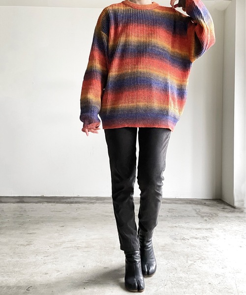 COMMON WARE（コモンウェアー）の「COMMONWARE:GRADATION KNIT C/N L/S/グラデーションニットクルーネック（ニット/セーター・レディース・グリーン/ベージュ/ブラック/マルチ・L/XL/M）」の4枚目の写真