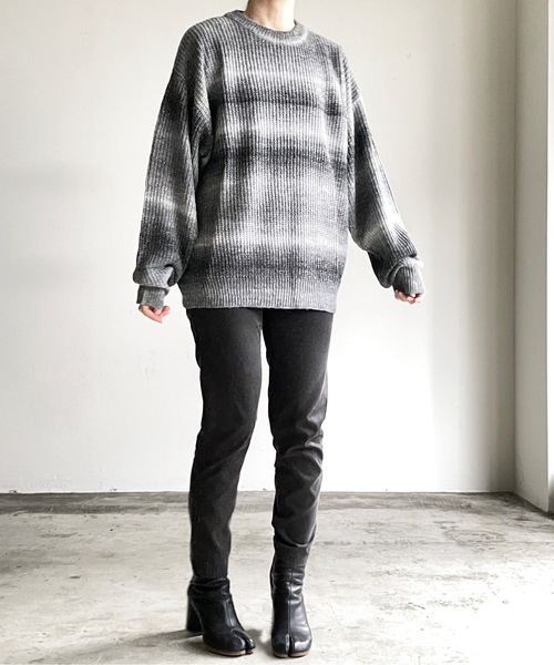 COMMON WARE（コモンウェアー）の「COMMONWARE:GRADATION KNIT C/N L/S/グラデーションニットクルーネック（ニット/セーター・レディース・グリーン/ベージュ/ブラック/マルチ・L/XL/M）」の6枚目の写真