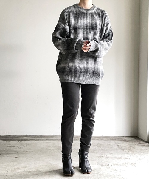 COMMON WARE（コモンウェアー）の「COMMONWARE:GRADATION KNIT C/N L/S/グラデーションニットクルーネック（ニット/セーター・レディース・グリーン/ベージュ/ブラック/マルチ・L/XL/M）」の7枚目の写真