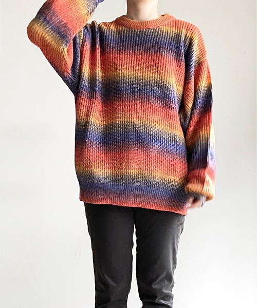 COMMON WARE（コモンウェアー）の「COMMONWARE:GRADATION KNIT C/N L/S/グラデーションニットクルーネック（ニット/セーター・レディース・グリーン/ベージュ/ブラック/マルチ・L/XL/M）」の22枚目の写真