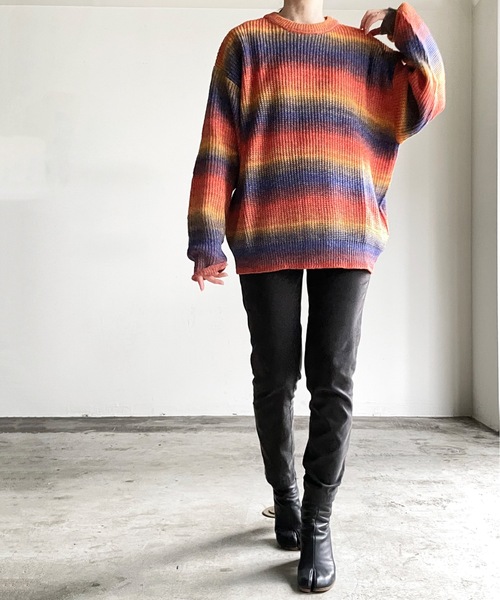 COMMON WARE（コモンウェアー）の「COMMONWARE:GRADATION KNIT C/N L/S/グラデーションニットクルーネック（ニット/セーター・レディース・グリーン/ベージュ/ブラック/マルチ・L/XL/M）」の13枚目の写真