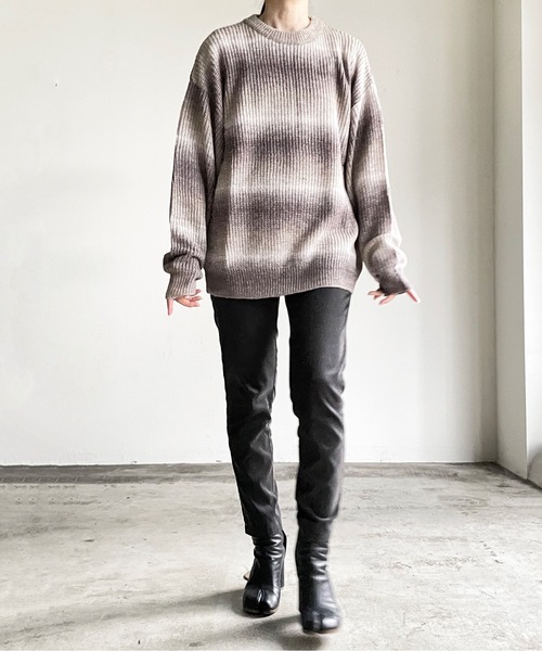 COMMON WARE（コモンウェアー）の「COMMONWARE:GRADATION KNIT C/N L/S/グラデーションニットクルーネック（ニット/セーター・レディース・グリーン/ベージュ/ブラック/マルチ・L/XL/M）」の8枚目の写真