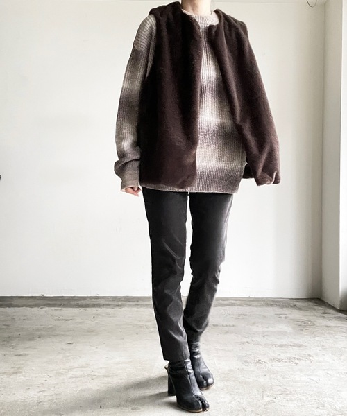 COMMON WARE（コモンウェアー）の「COMMONWARE:GRADATION KNIT C/N L/S/グラデーションニットクルーネック（ニット/セーター・レディース・グリーン/ベージュ/ブラック/マルチ・L/XL/M）」の9枚目の写真