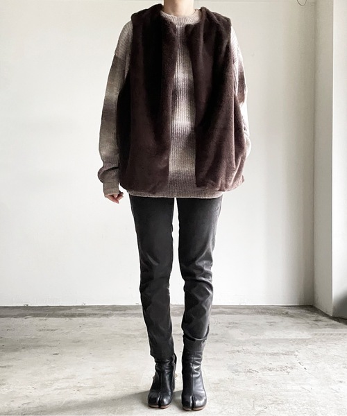 COMMON WARE（コモンウェアー）の「COMMONWARE:GRADATION KNIT C/N L/S/グラデーションニットクルーネック（ニット/セーター・レディース・グリーン/ベージュ/ブラック/マルチ・L/XL/M）」の10枚目の写真