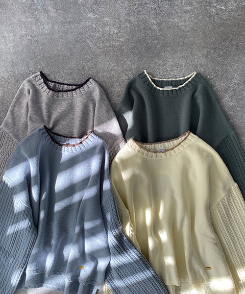 179/WG(イチナナキュウダブルジー)の「袖ケーブルニット(ニット/セーター・レディース・グレー/オフホワイト/ブルー/グリーン・FREE)」の18枚目の写真