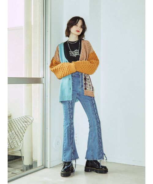 jouetie(ジュエティ)の「パッチワークニットカーデ(カーディガン/ボレロ・レディース・ブルー/ブラック/グレー・MEDIUM)」の8枚目の写真